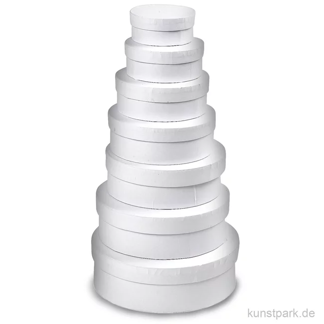 Artikelbild 1 des Artikels “Pappschachtel-Set - rund, weißer Karton, handgearbeitet, 7 Stück “