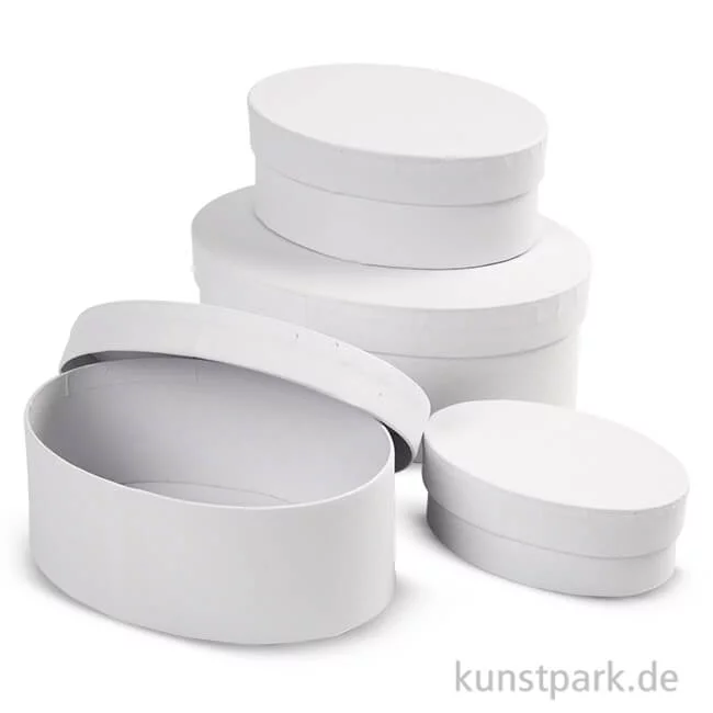 Artikelbild 1 des Artikels “Pappschachtel-Set - oval, weißer Karton, handgearbeitet, 4 Stück “