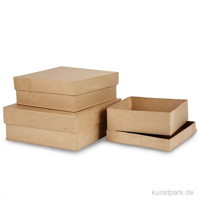 Artikelbild 1 des Artikels “Pappschachtel-Set - quadratisch, handgearbeitet, 3 Stück sortiert “