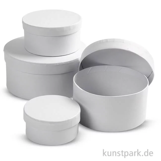 Artikelbild 1 des Artikels “Pappschachtel-Set - rund, weißer Karton, handgearbeitet, 4 Stück “
