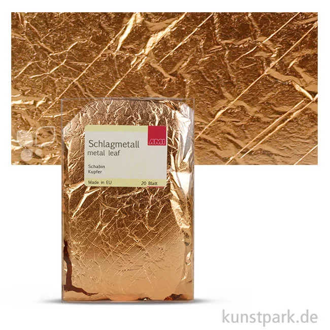 Artikelbild 1 des Artikels “Passione Schlagmetall-Blätter Schabin, 14 x 14 cm, 20 Blatt Kupfer“
