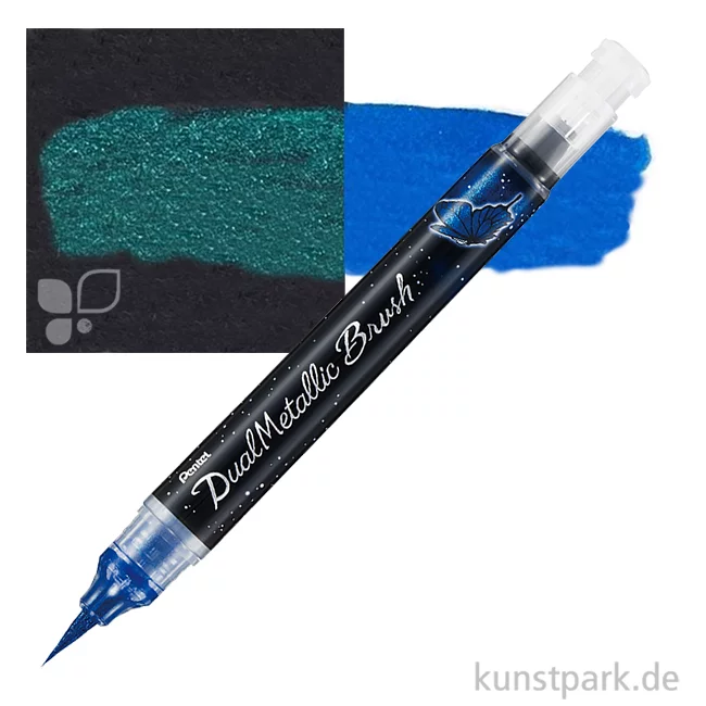 Artikelbild 1 des Artikels “Pentel Dual Metallic Brush - Glitzer Pen Einzelstift | Blau + Metallic Grün“