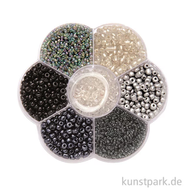 Artikelbild 1 des Artikels “Perlen Mix - Schmuckperlen mit Nylonfaden + Verschluss, Schwarz Silber “