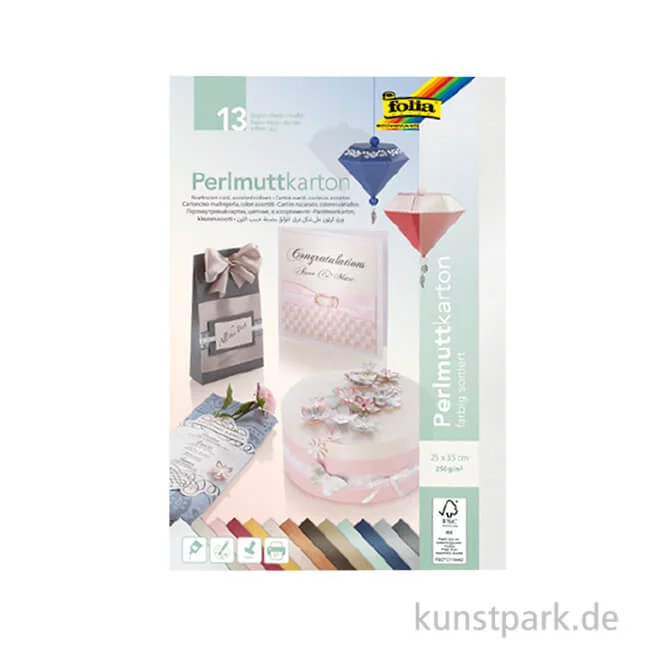 Artikelbild 1 des Artikels “Perlmuttkarton Set, farbig sortiert, 25 x 35 cm, 13 Bogen, 250g/m² “