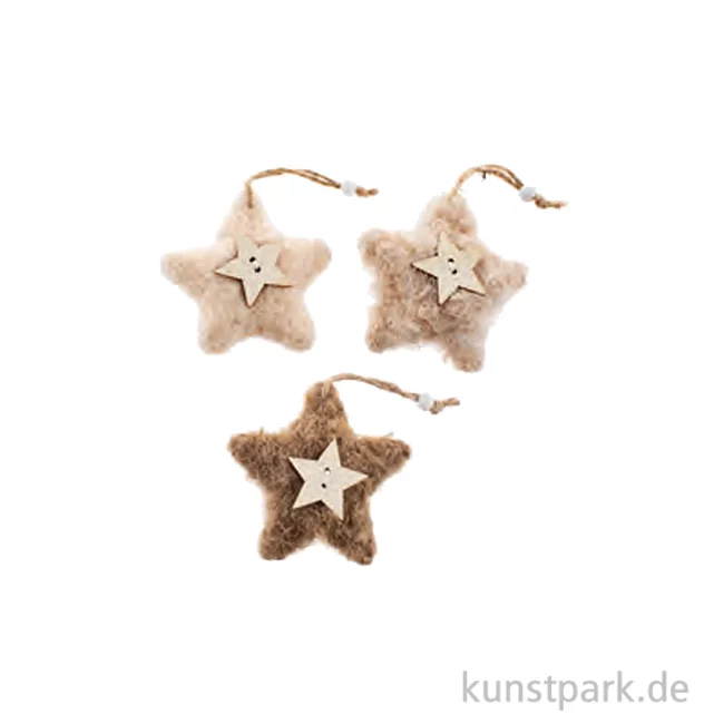 Artikelbild 1 des Artikels “Plüschsterne mit Hänger, Natur, 3 Stück, 7,5 x 7,5 x 2 cm “