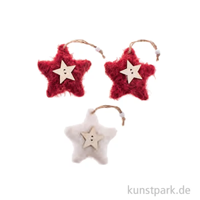 Artikelbild 1 des Artikels “Plüschsterne mit Hänger, Rot, 3 Stück 7,5 x 7,5 x 2 cm “