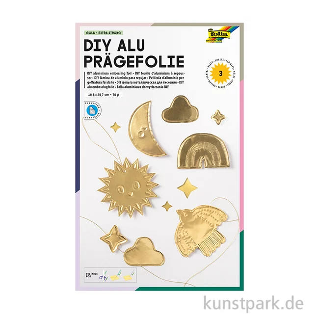 Artikelbild 1 des Artikels “folia Prägefolien, Alu, 3 Blatt, 18,5 x 29,5 cm - Gold “