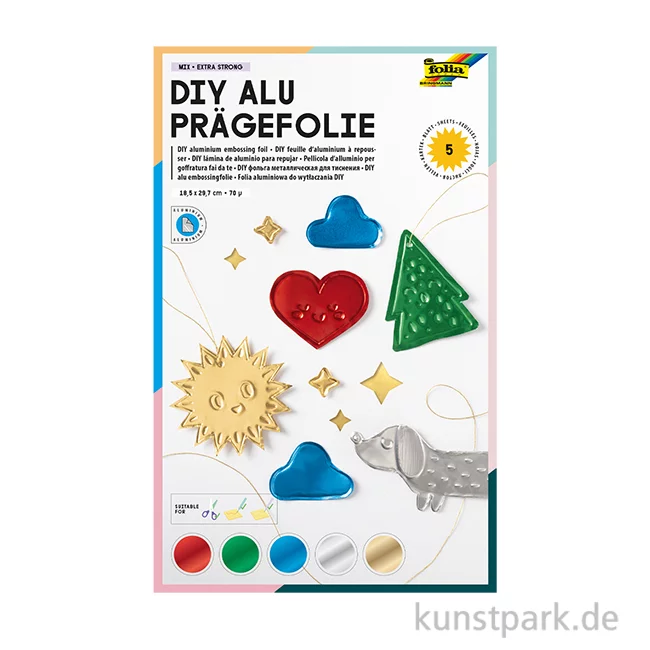 Artikelbild 1 des Artikels “folia Prägefolien, Alu, 5 Blatt, 18,5 x 29,5 cm - Farbig “