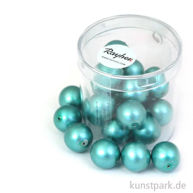 Artikelbild 1 des Artikels “Renaissance Glaswachsperlen matt - 12 mm - 21 Stück Dose | Blaugrün“