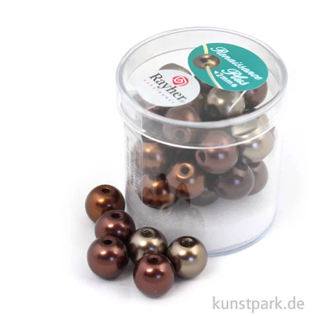 Artikelbild 1 des Artikels “Renaissance Glaswachsperlen MIX - 10 mm - 32 Stück Dose | Braun“