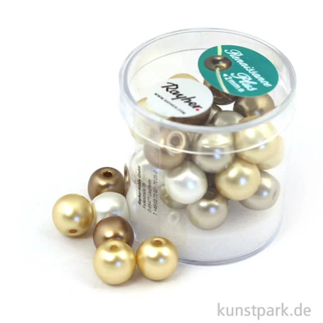 Artikelbild 1 des Artikels “Renaissance Glaswachsperlen MIX - 10 mm - 32 Stück Dose | Weiß-Beige“