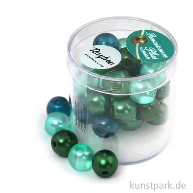 Artikelbild 1 des Artikels “Renaissance Glaswachsperlen MIX halbtransparent - 10 mm - 32 Stück Dose | Grün“