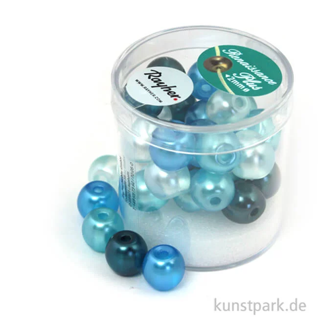 Artikelbild 1 des Artikels “Renaissance Glaswachsperlen MIX halbtransparent - 10 mm - 32 Stück Dose | Türkis“