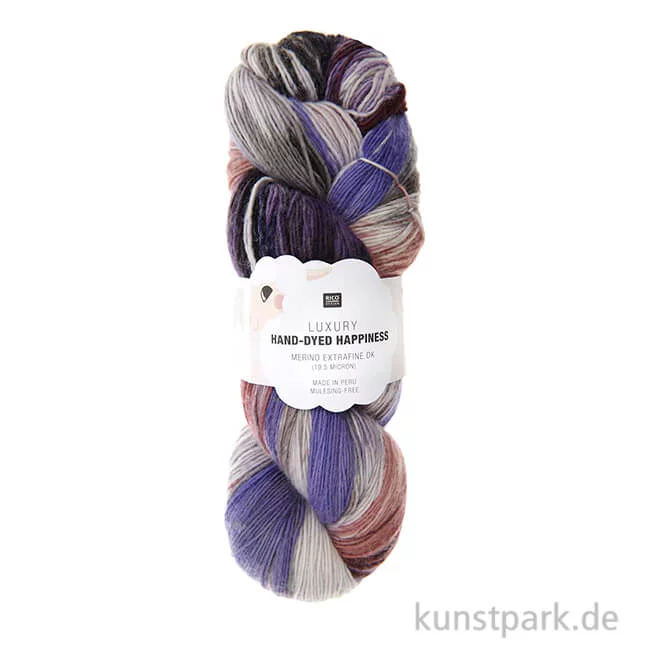 Artikelbild 1 des Artikels “Rico Luxury Hand-Dyed Happiness, 100% Wolle, 100g, 390m, Lila-Braun “