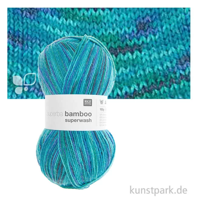 Artikelbild 1 des Artikels “Rico Sockenwolle - Superba Bamboo 4-fädig, 100g, 420m Farbe | Aqua“