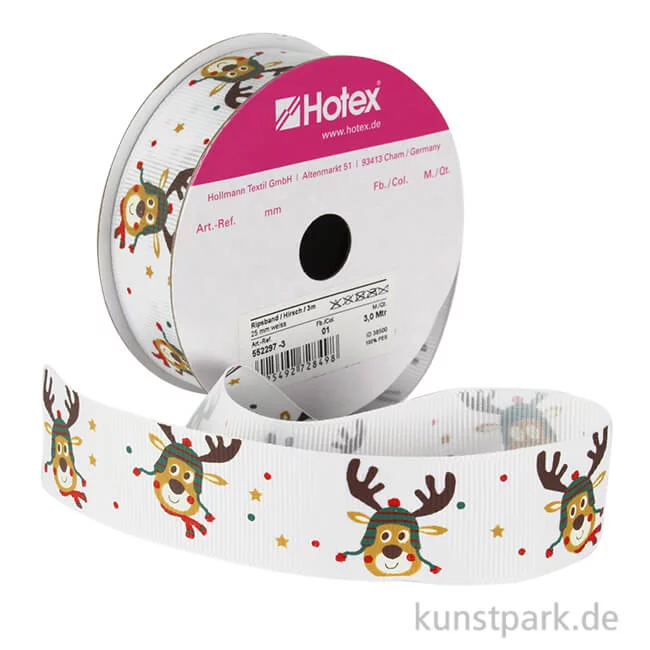 Artikelbild 1 des Artikels “Ripsband Hirsch - Weiß - 25 mm x 3 m “