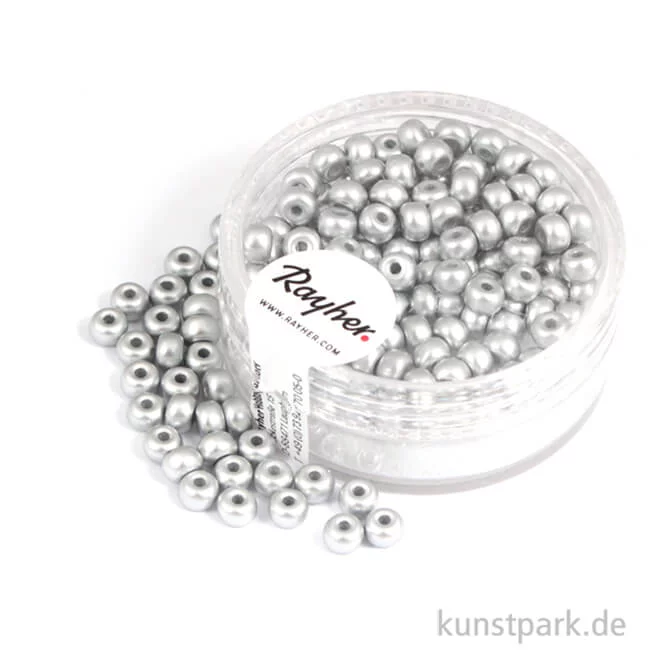 Artikelbild 1 des Artikels “Rocailles metallic matt - 4 mm - 150 Stück Dose | Silber matt“