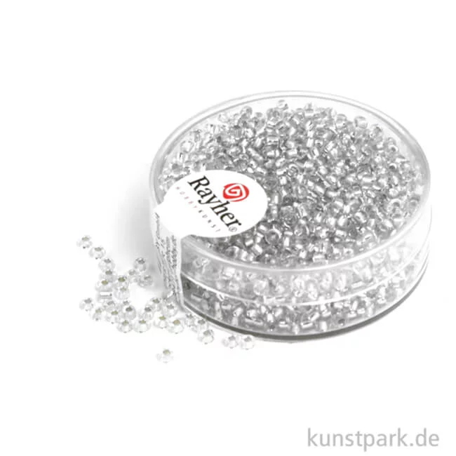 Artikelbild 1 des Artikels “Rocailles mit Silbereinzug - 2 mm - 17 g Dose | Silber“