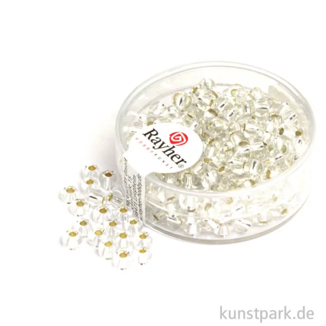 Artikelbild 1 des Artikels “Rocailles mit Silbereinzug - 4 mm - 17 g Dose | Silber“