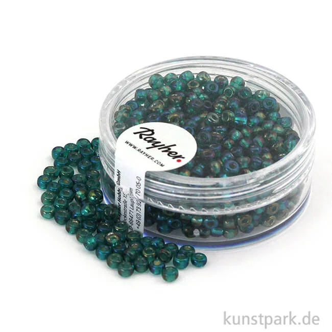 Artikelbild 1 des Artikels “Rocailles mit Silbereinzug & Rainbow - 2,6 mm - 17 g Dose | Smaragd“