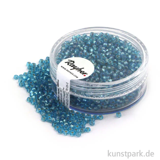 Artikelbild 1 des Artikels “Rocailles mit Silbereinzug & Rainbow - 2 mm - 17 g Dose | Azurblau“