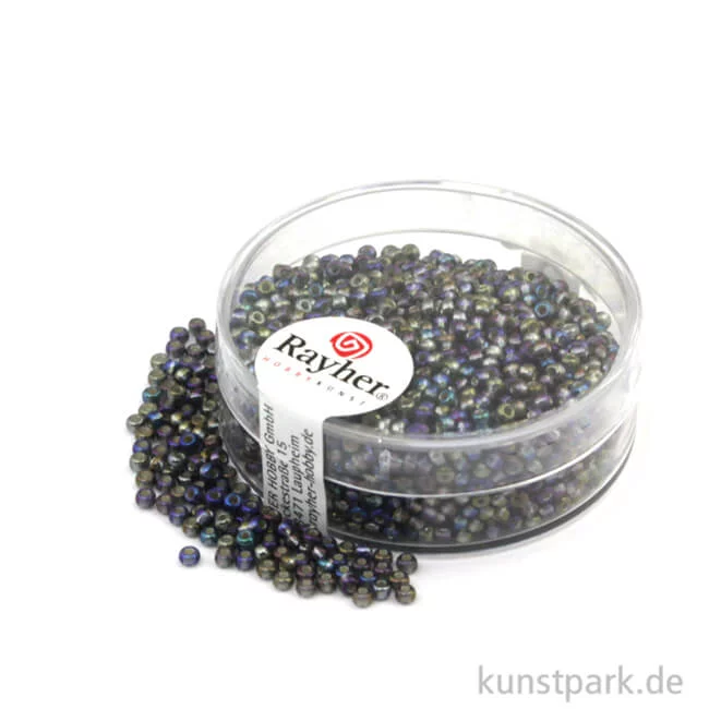 Artikelbild 1 des Artikels “Rocailles mit Silbereinzug & Rainbow - 2 mm - 17 g Dose | Stahlgrau“
