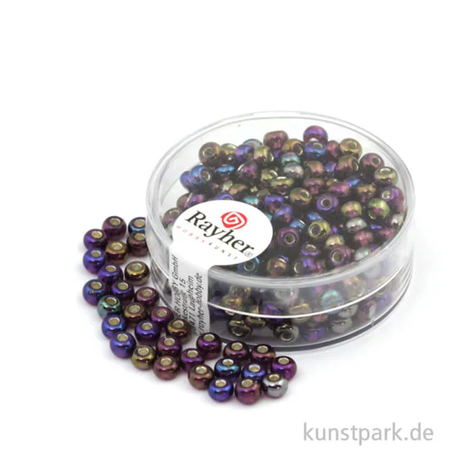 Artikelbild 1 des Artikels “Rocailles mit Silbereinzug & Rainbow - 4 mm - 17 g Dose | Purple Velvet“