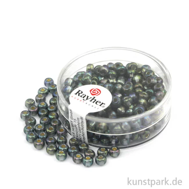 Artikelbild 1 des Artikels “Rocailles mit Silbereinzug & Rainbow - 4 mm - 17 g Dose | Stahlgrau“