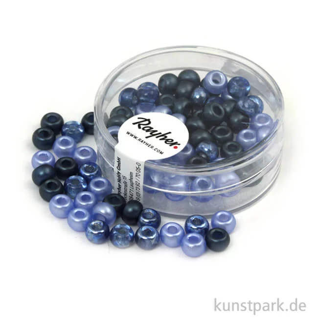 Artikelbild 1 des Artikels “Rocailles-MIX mit Großloch - 5,5 mm - 80 Stück Dose | Blau-Töne“