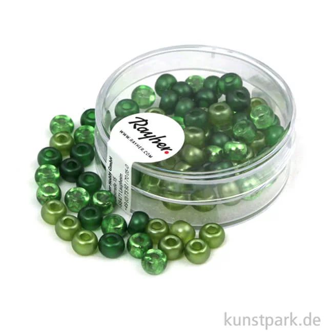 Artikelbild 1 des Artikels “Rocailles-MIX mit Großloch - 5,5 mm - 80 Stück Dose | Grün-Töne“