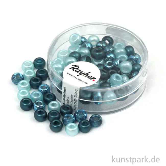 Artikelbild 1 des Artikels “Rocailles-MIX mit Großloch - 5,5 mm - 80 Stück Dose | Türkis-Töne“