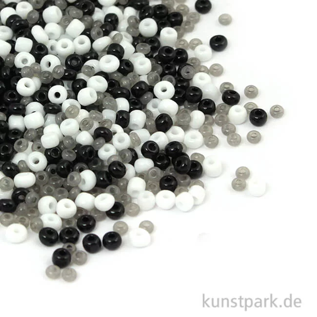 Artikelbild 1 des Artikels “Rocailles Mix Schwarz-Weiß - 2,6mm, 17g Dose “