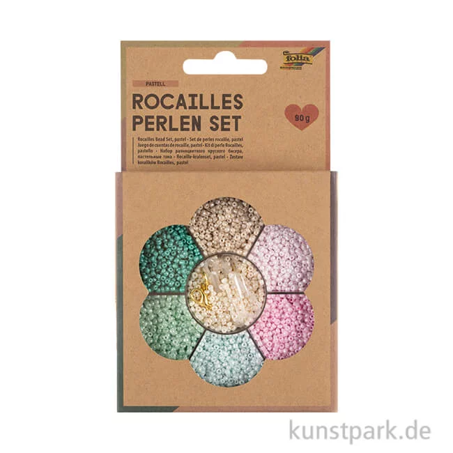 Artikelbild 1 des Artikels “Rocailles Perlen Set - Pastell, 90g Perlen mit Nylonfäden + Zubehör “