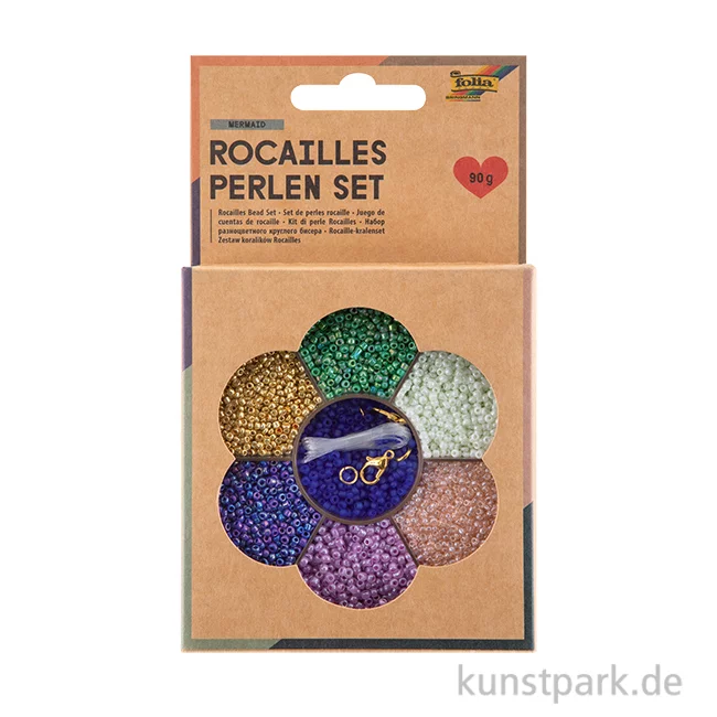 Artikelbild 1 des Artikels “Rocailles Perlen Set - Mermaid, 90g Perlen mit Nylonfäden + Zubehör “