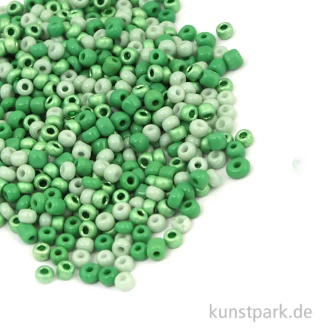 Artikelbild 1 des Artikels “Rocailles Perlmutt Grün Mix - 2,6 mm, 17g Dose “