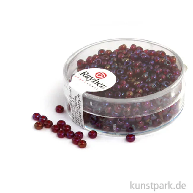 Artikelbild 1 des Artikels “Rocailles transparent gelüstert - 2,6 mm - 17 g Dose | Weinrot“