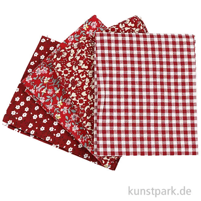 Artikelbild 1 des Artikels “Roter Patchwork-Stoff im Set, Größe 45x55 cm, 4 Stück “