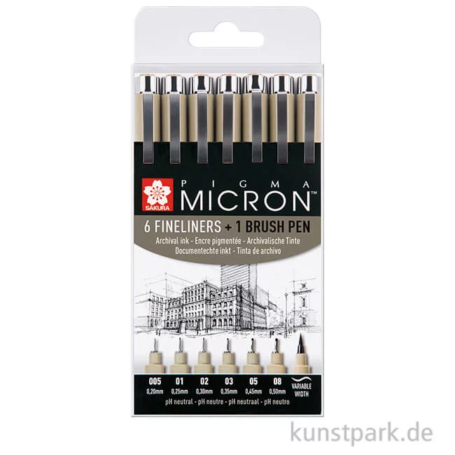 Artikelbild 1 des Artikels “Sakura PIGMA Micron 6+1 Set, Fineliner + Brushpen, Schwarz “