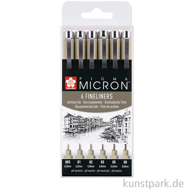 Artikelbild 1 des Artikels “Sakura PIGMA Micron Set - 6 Fineliner 0,2-0,5 mm, Schwarz “