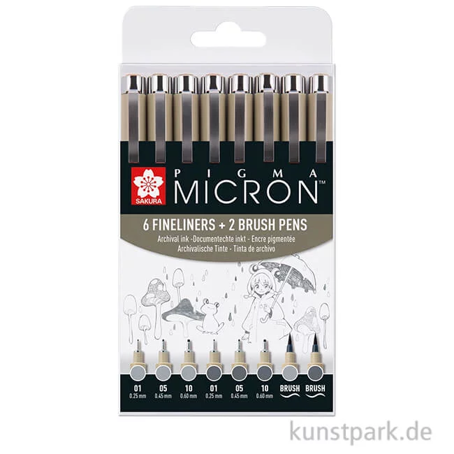 Artikelbild 1 des Artikels “Sakura PIGMA Micron Set - 6 Fineliner + 2 Brush Pens, Kaltgrau “