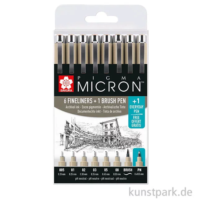 Artikelbild 1 des Artikels “Sakura PIGMA Micron Set - 6 Fineliner + Brush Pen + PN, Schwarz “