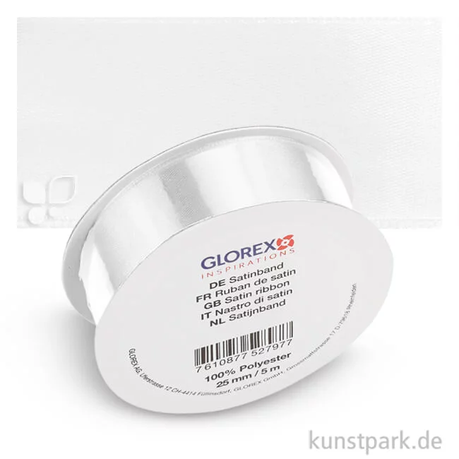 Artikelbild 1 des Artikels “Satinband - 25 mm Breite, 5 m Länge Einzelfarbe | Weiß“