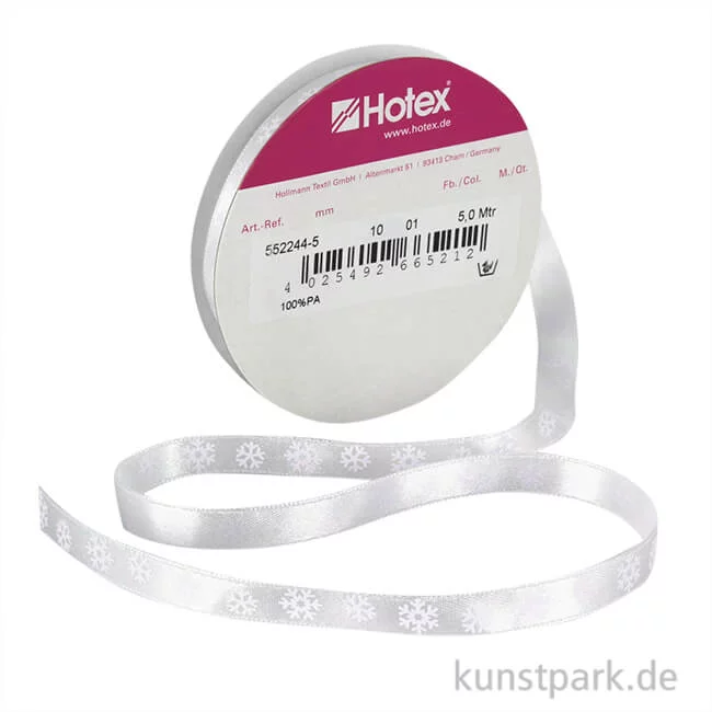 Artikelbild 1 des Artikels “Satinband Schneeflocken - 10 mm x 5 m Weiß“