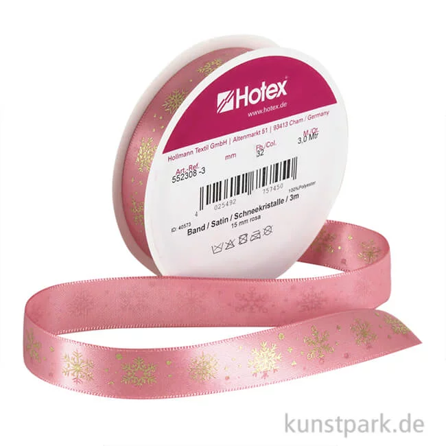 Artikelbild 1 des Artikels “Satinband Schneekristalle - 15 mm x 3 m Rosa“