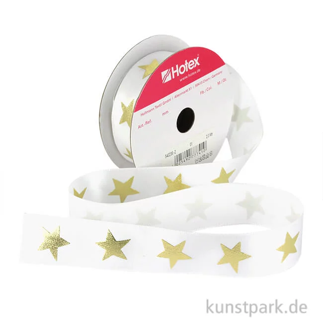 Artikelbild 1 des Artikels “Satinband Sterne - 25 mm x 2 m Weiß“
