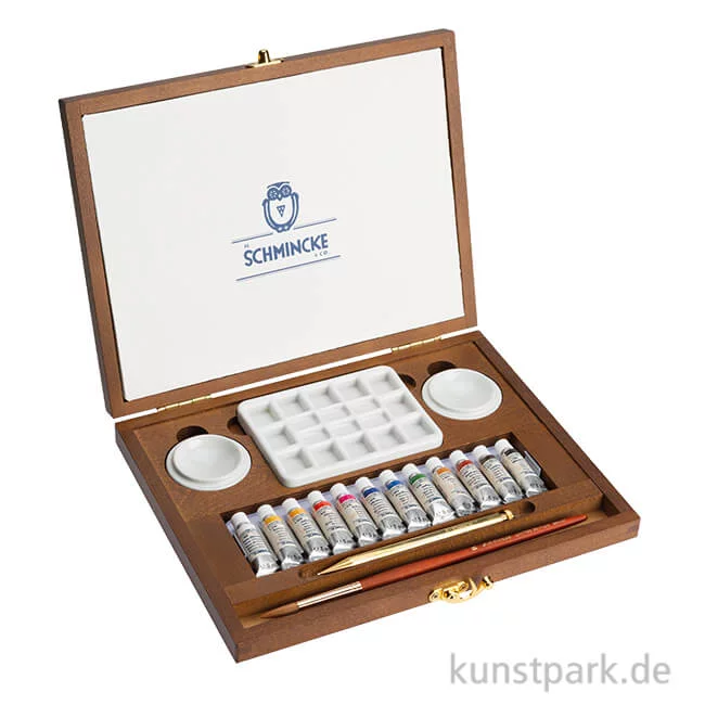 Artikelbild 1 des Artikels “Schmincke HORADAM Aquarellkasten, Retro II, Holz, 12 x 5 ml + Zubehör “