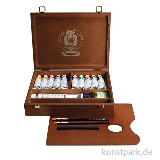 Artikelbild 1 des Artikels “Schmincke NORMA Blue Ölfarben, Holzkasten mit 11 Farben + Zubehör “