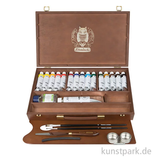 Artikelbild 1 des Artikels “Schmincke NORMA Ölfarbe, 15 x 35 ml, großer Holzkoffer + Zubehör “