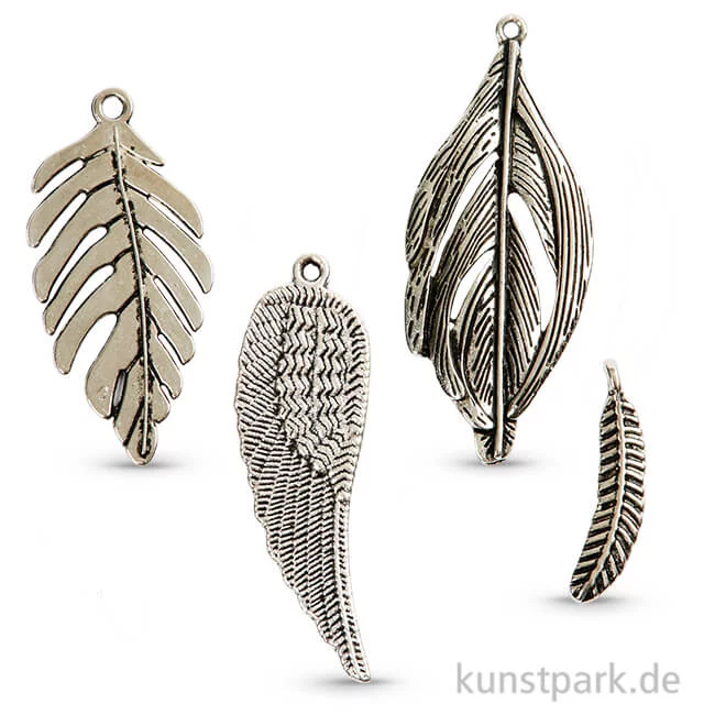 Artikelbild 1 des Artikels “Schmuckanhänger Federn antiksilber, Größe 29-55 mm, 4 Stück sortiert “