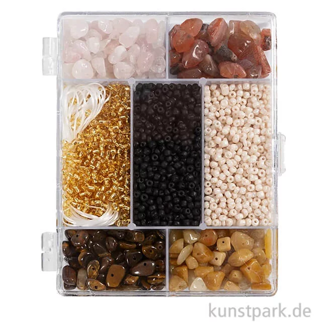 Artikelbild 1 des Artikels “Schmuckperlen Mix mit Zubehör, Kristalle, Beige, Braun, Rosa, Schwarz “